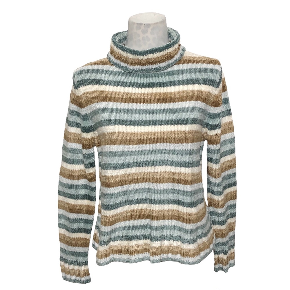 Vintage Y2K Chenille Striped Turtleneck Sweater - Picture 1 of 10